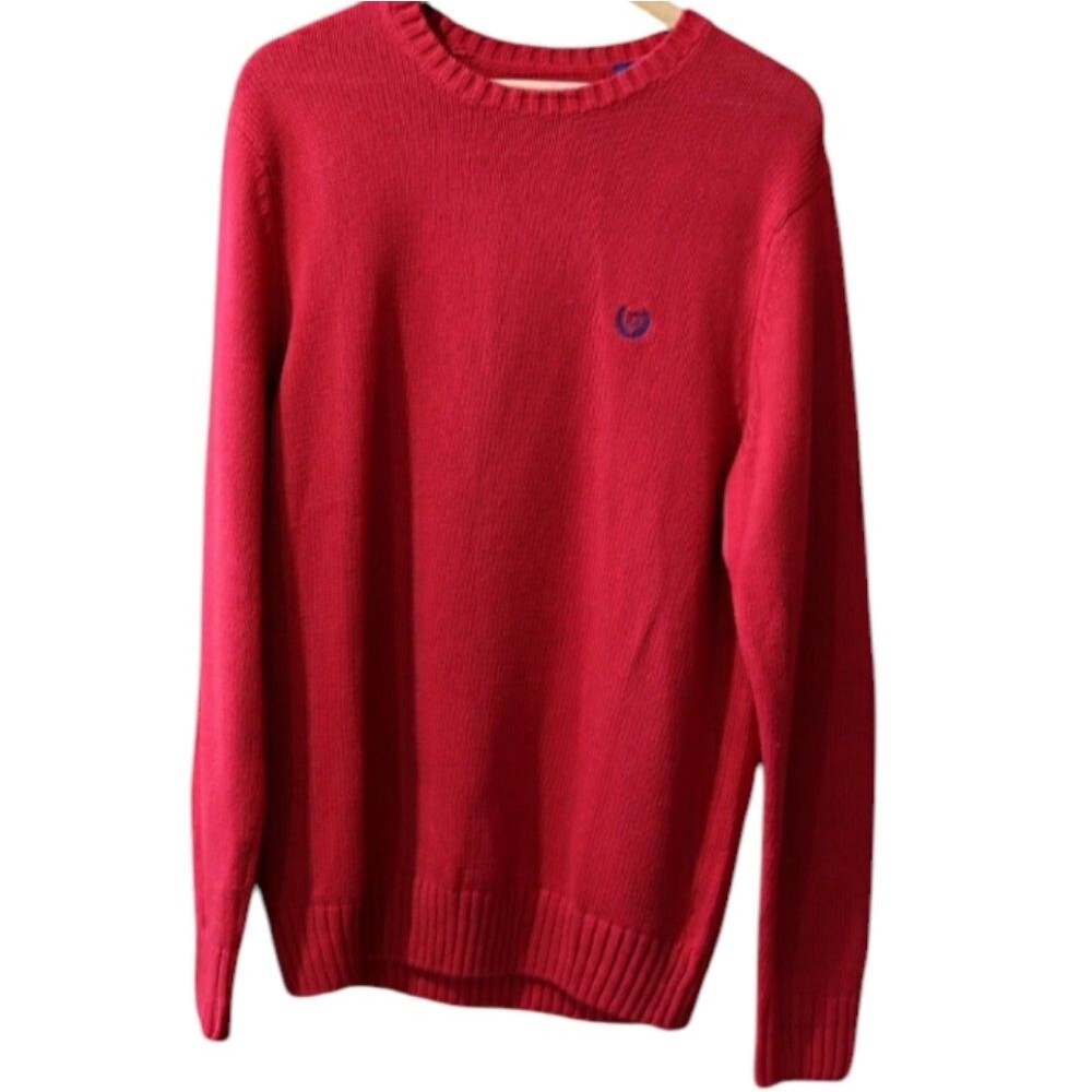 Chaps Red Knit Pullover Crest Sweater Medium